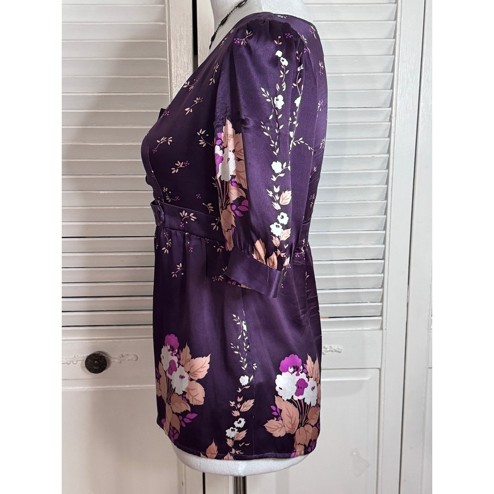 Anthropologie Yumi Kim Womens Silk Floral Satin Peplum Blouse Sz Small Romantic - Picture 4 of 10